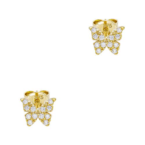 Σκουλαρίκια Πεταλούδες με Λευκές Πέτρες από Kίτρινο Χρυσό 9 Καρατίων SK2716