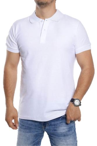 Ανδρική μπλούζα σε στυλ πόλο σε κλασική ίσια γραμμή Λευκό