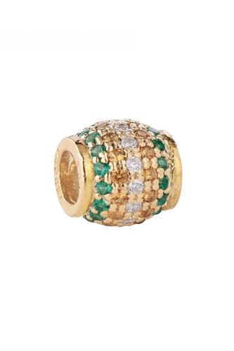 Tedora επιχρυσωμένο στρογγυλό charm με ζιργκόν Green/Gold/White Paved Diamonds - BEIP036/G