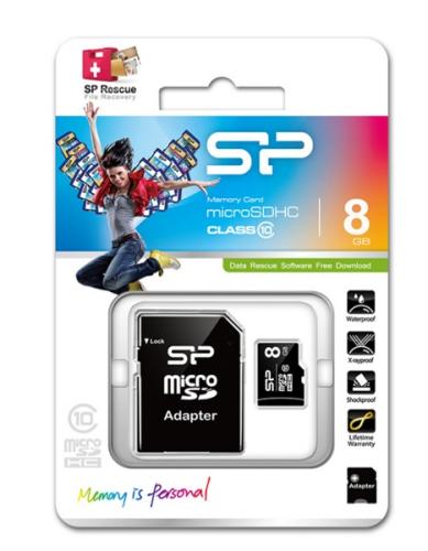 8GB MicroSD card class 10 w/SD Adaptοr 10W