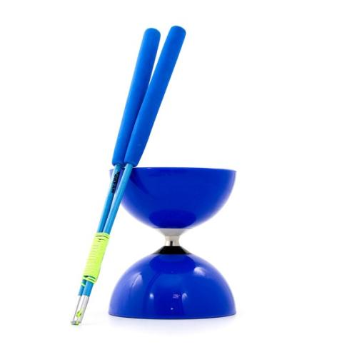 Juggle Dream Big Top Bearing Diabolo and Super Glass Hand Sticks - Blue