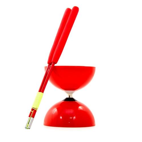Juggle Dream Big Top Bearing Diabolo and Super Glass Hand Sticks - Red