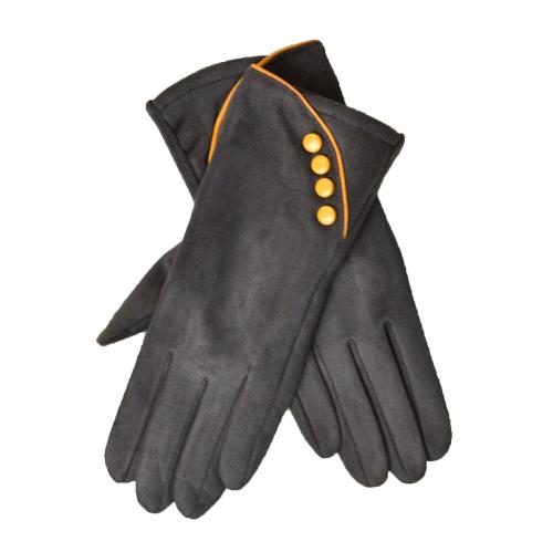 Γυναικεία γάντια βελούδινα με κουμπία Ανθρακί 13397