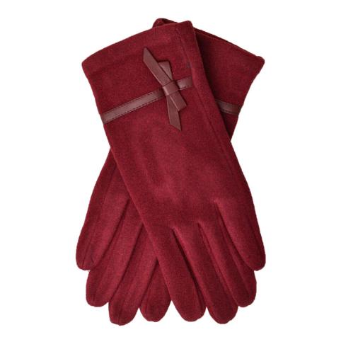 Γυναικεία γάντια με δερμάτινο φιογκάκι Μπορντώ 13390