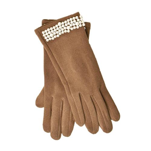 Γυναικεία γάντια με πέρλες Καφέ 13386
