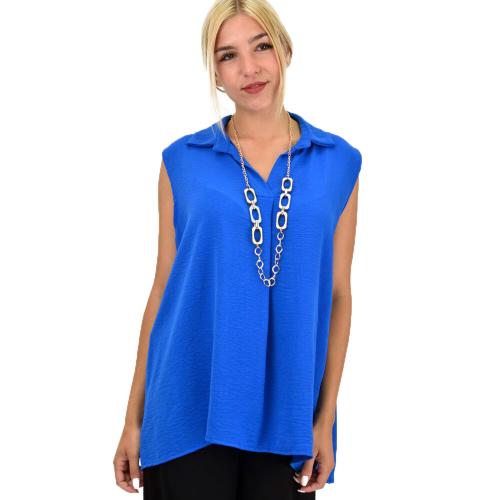 Γυναικεία Plus μπλούζα με κολιέ Μπλε Ρουά 21379