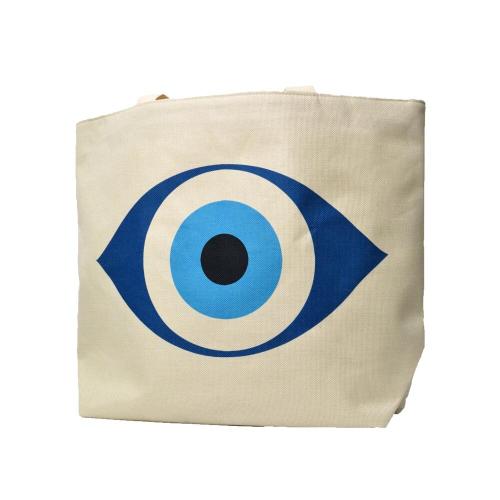 Γυναικεία τσάντα χειρός και ώμου με σχέδιο μάτι Εκρού 21152
