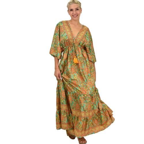 Γυναικείο μεταξωτό boho φόρεμα oversized Βεραμάν 21667