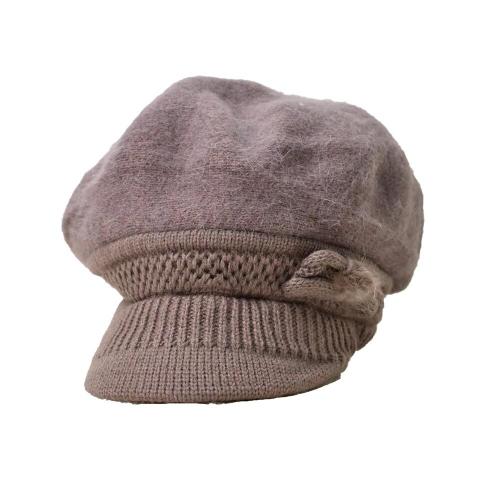 Γυναικείο πλεκτό καπέλο με γείσο και φουντάκι Πούρο 22741