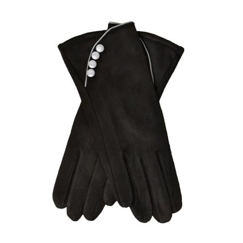 Γυναικεία γάντια βελούδινα με κουμπία Μαύρο 13400