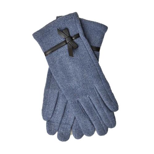 Γυναικεία γάντια με δερμάτινο φιογκάκι Μπλε 13388