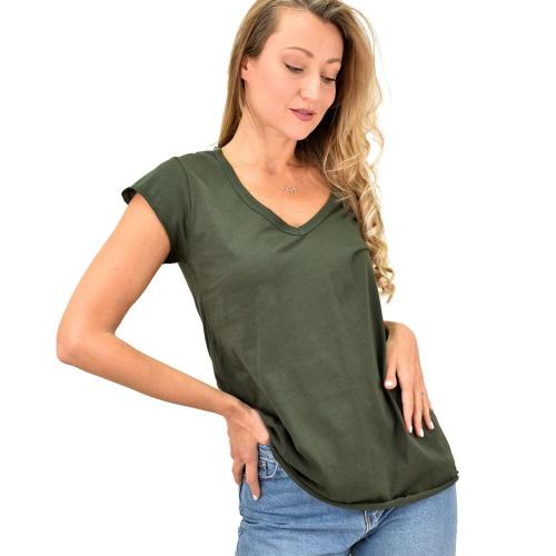 Γυναικεία μπλούζα με V ανοιχτή λαιμόκομψη Λαδί 10018
