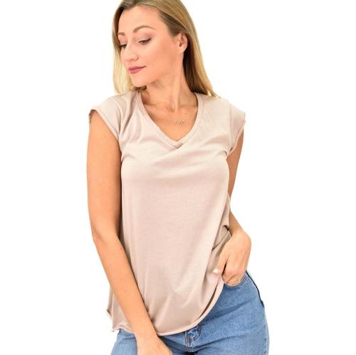 Γυναικεία μπλούζα με V λαιμόκομψη Μπεζ 9821