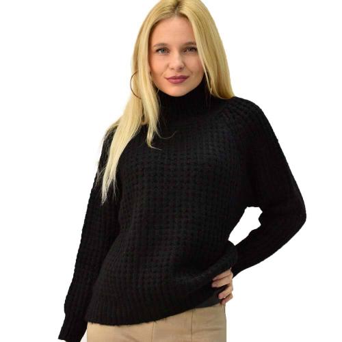 Γυναικεία πλεκτή μπλούζα με χαλαρό ζιβάγκο Μαύρο 4549