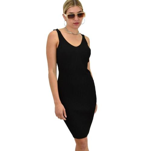 Γυναικείο εφαρμοστό φόρεμα με διακοσμητικό σχέδιο Μαύρο 11301