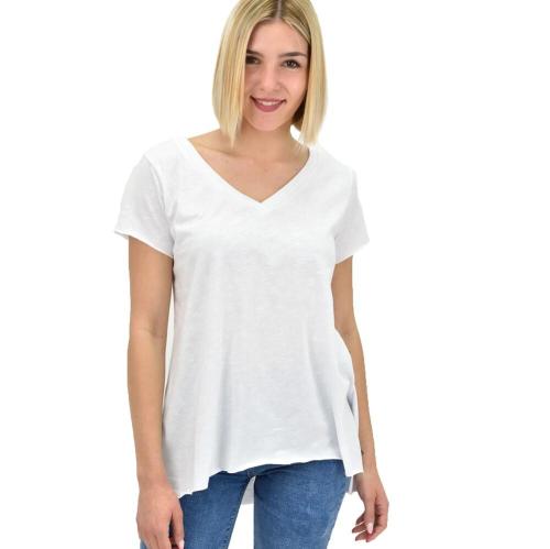 Γυναικεία μπλούζα κοντομάνικη με V λαιμόκοψη Λευκό 19658