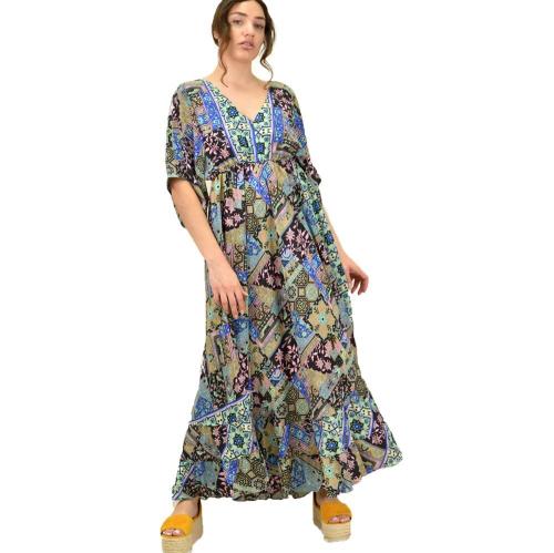 Γυναικείο μεταξωτό φόρεμα boho με δέσιμο στην πλάτη Μαύρο 15563