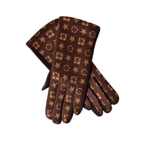 Γυναικεία γάντια με τύπωμα Καφέ 4780