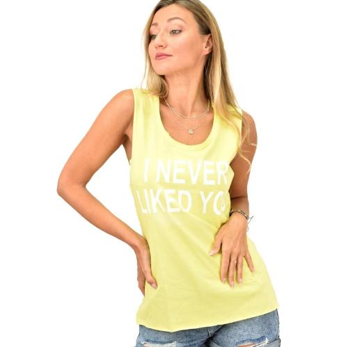 Γυναικείο μπλουζάκι αμάνικο με τύπωμα Κίτρινο 10780