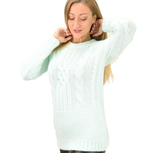 Γυναικείο πλεκτό πουλόβερ με σχέδιο πλεξούδες Μέντα 9168