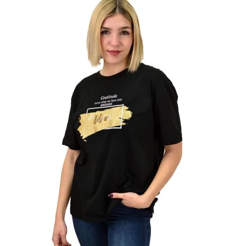 Γυναικείο T-shirt με στρας voice Μαύρο 18855