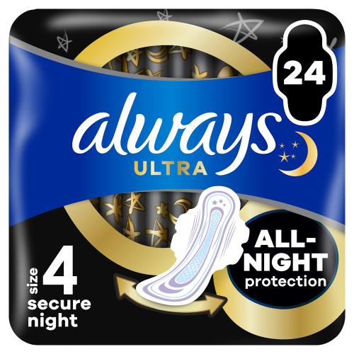 Always Σερβιέτες Ultra Secure Night (Μέγεθος 4) με Φτερά 24 Σερβιέτες