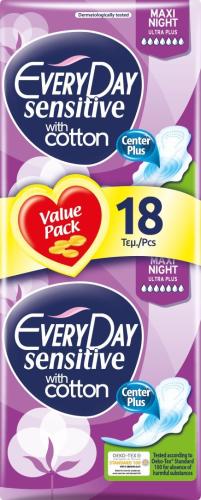 EveryDay Σερβιέτες Sensitive Cotton Ultra Plus Maxi Night 18τεμ