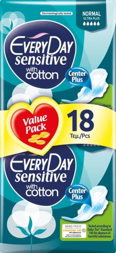 EveryDay Σερβιέτες Sensitive Cotton Ultra Plus Normal 18τεμ