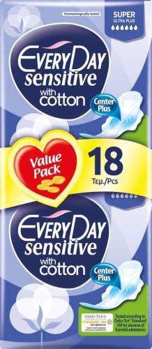 EveryDay Σερβιέτες Sensitive Cotton Ultra Plus Super 18τεμ
