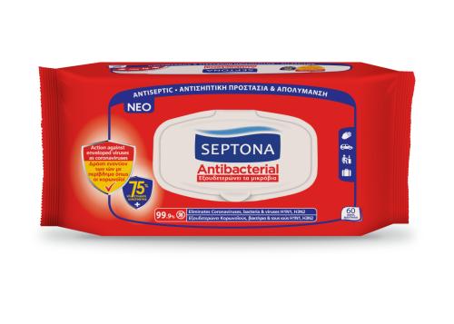 Septona Αντιβακτηριδιακά Μαντηλάκια Χεριών Antiseptic 60τμχ 75% Ethanol