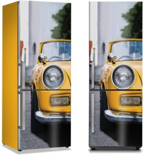 Κίτρινο ρετρό αμάξι, Vintage, Αυτοκόλλητα ψυγείου, 50 x 85 εκ.
