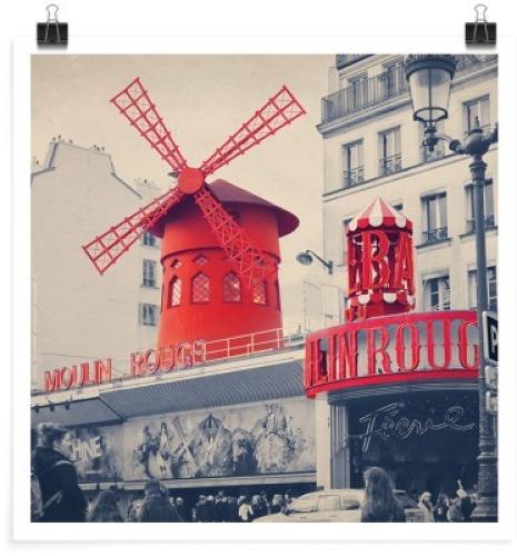 Κόκκινος ανεμόμυλος στο Παρίσι, Πόλεις - Ταξίδια, Πόστερ, 20 x 20 εκ.