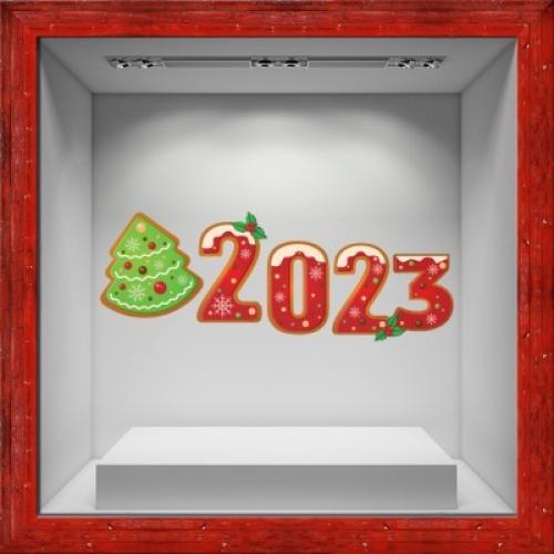 2023 με δέντρο, Χριστουγεννιάτικα, Αυτοκόλλητα βιτρίνας, 80 x 33 εκ.