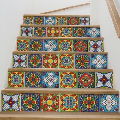 Ανατολικό πολύχρωμο μοτίβο, Σκάλα, Αυτοκόλλητα πλακάκια, 90 x 12 εκ.