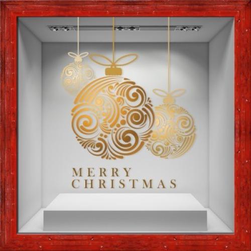 Χρυσές Μπάλες με Σχέδια, Χριστουγεννιάτικα, Αυτοκόλλητα βιτρίνας, 80 x 102 εκ.