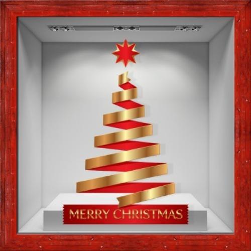 Merry Christmas - Gold-Red, Χριστουγεννιάτικα, Αυτοκόλλητα βιτρίνας, 80 x 117 εκ.