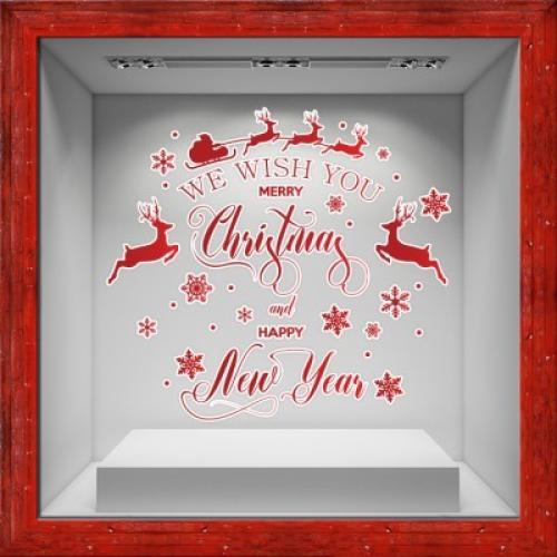 We Wish You... Red, Χριστουγεννιάτικα, Αυτοκόλλητα βιτρίνας, 80 x 73 εκ.