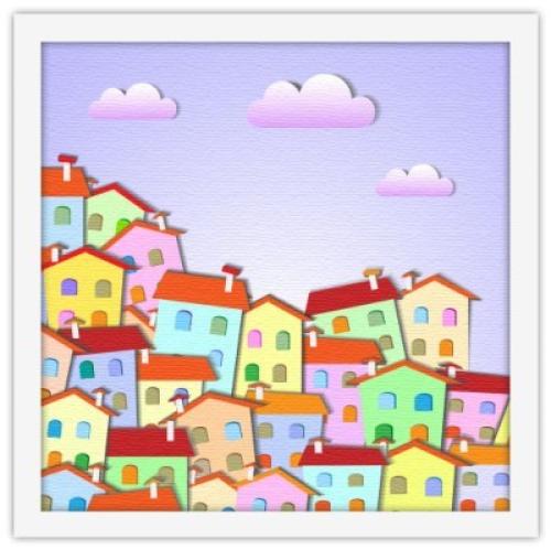 Πολύχρωμη μικρή πόλη, Παιδικά, Πίνακες σε καμβά, 40 x 40 εκ.