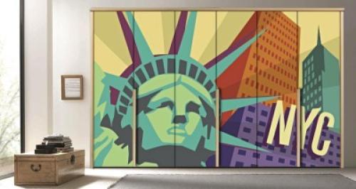 Aφίσα της Νέας Υόρκης, Πόλεις - Ταξίδια, Αυτοκόλλητα ντουλάπας, 126 x 81 εκ.