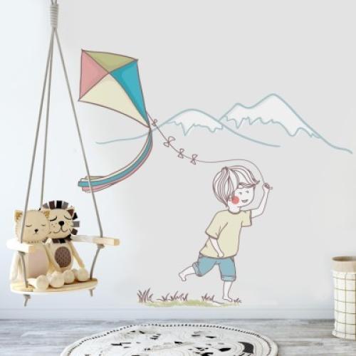 Αγόρι με χαρταετό, Παιδικά, Αυτοκόλλητα τοίχου, 74 x 69 εκ.