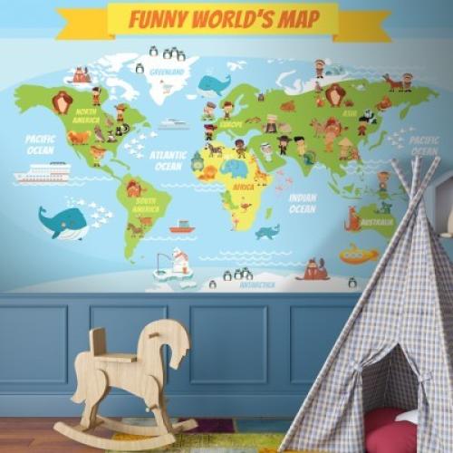 Funny World s Map, Παιδικά, Ταπετσαρίες Τοίχου, 140 x 106 εκ.