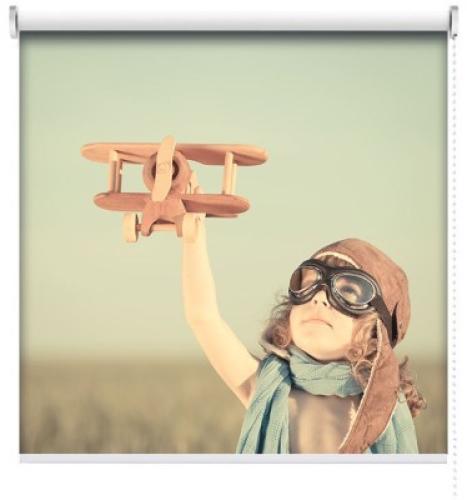 Παιδί παίζει με αεροπλάνακι, Vintage, Ρολοκουρτίνες, 100 x 100 εκ.