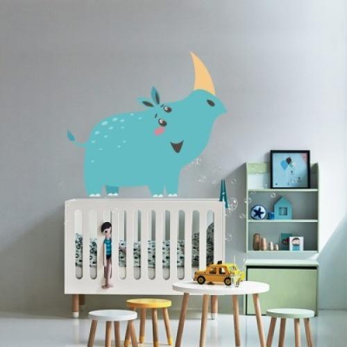 Ρινόκερος, Παιδικά, Αυτοκόλλητα τοίχου, 65 x 60 εκ.