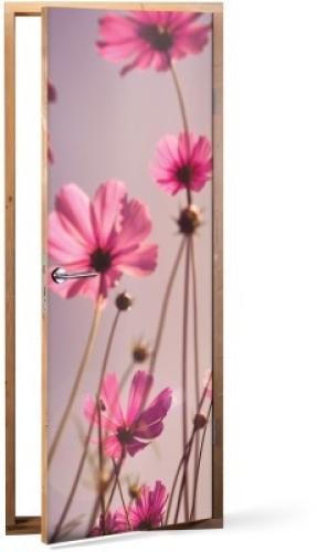 Ροζ λουλούδια, Φύση, Αυτοκόλλητα πόρτας, 60 x 170 εκ.