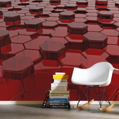 3d κόκκινα εξάγωνα, Τεχνολογία - 3D, Ταπετσαρίες Τοίχου, 120 x 90 εκ.