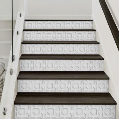 Λευκό γεωμετρικό μοτίβο, Μοτίβα, Αυτοκόλλητα σκάλας, 90 x 12 εκ.