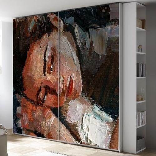 Σκεπτική Κοπέλα, Ζωγραφική, Αυτοκόλλητα ντουλάπας, 100 x 100 εκ.
