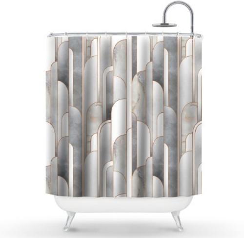 Γκρι & άσπρα σχήματα, Line Art, Κουρτίνες μπάνιου, 150 x 180 εκ.