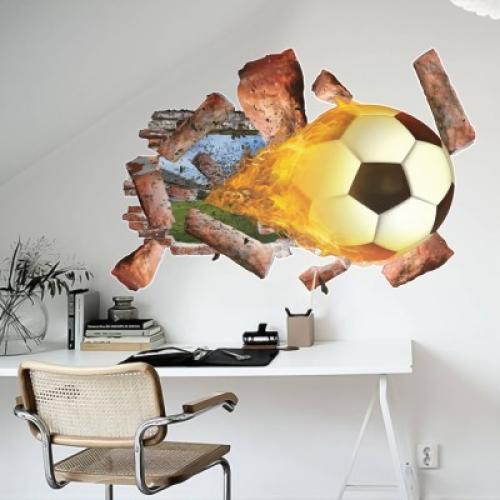 Μπάλα ποδοσφαίρου, 3D - Τρισδιάστατα, Αυτοκόλλητα τοίχου, 70 x 47 εκ.