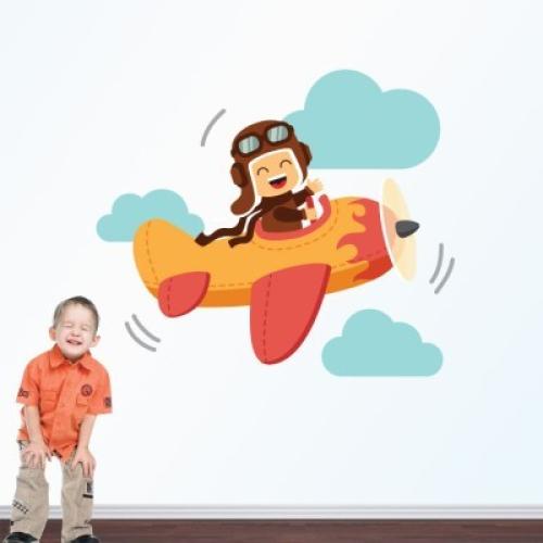 Αεροπλανάκι με συνεφάκια, Παιδικά, Αυτοκόλλητα τοίχου, 55 x 47 εκ.